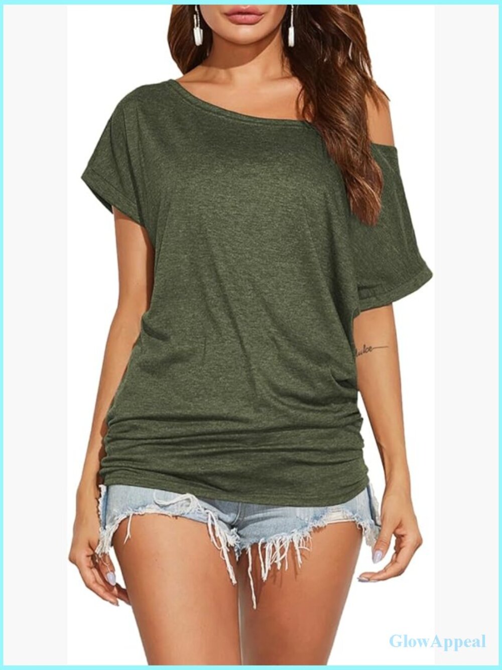 Off Shoulder Shirt Casual Loose Short Sleeve Tunic Top